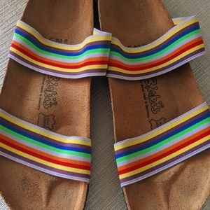 Birkenstock Birki's, Curacao style, stretch straps, rainbow, size  42 / 270 / 11